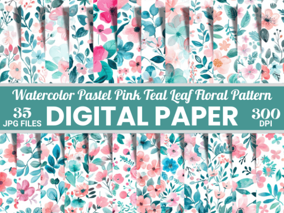 Download Floral Pastel Pink Teal Leaf Pattern - Teal Collection