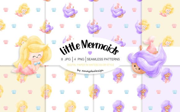 Download Cute Mermaid Patterns Digital Paper - Premium Resources