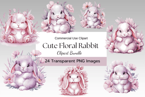 Download Soft Pink Floral Rabbit Clipart Png - Soft pink Collection