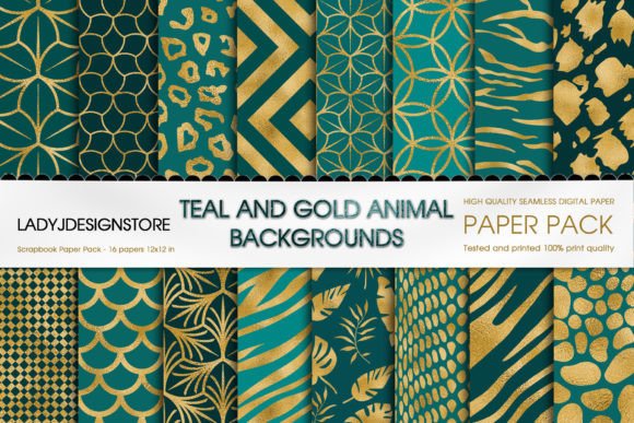 Download Teal and Gold Animal Digital Paper - Teal Collection