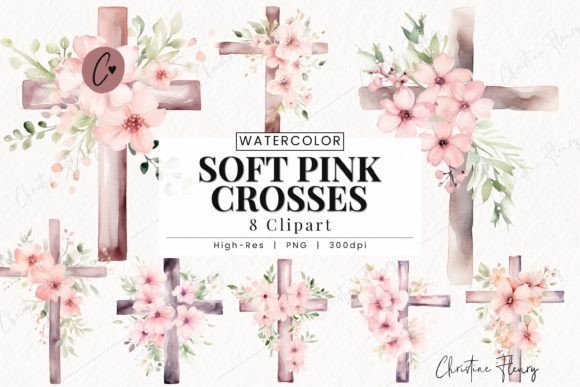 Download Watercolor Soft Pink Crosses Clipart - Soft pink Collection