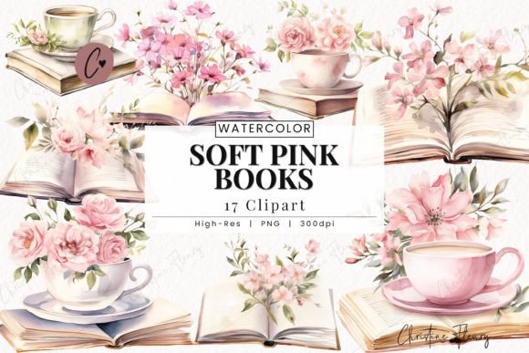 Download Watercolor Soft Pink Books Clipart - Soft pink Collection