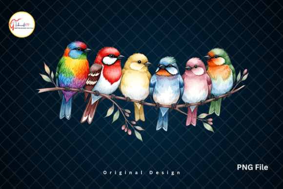 Download Colorful Spring Birds on a Branch PNG - Colorful Collection